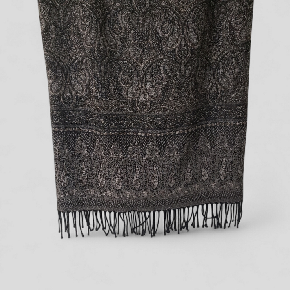 Talbots Black & Brown Paisley Wool Maxi Skirt – Fringe Hem Size 6 - Picture 3 of 14